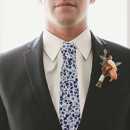 Image of Mantieqingway Men's Skinny Tie, Cotton Floral Ties for Men Wedding Necktie for Groom, Groomsmen, Missions, Dances