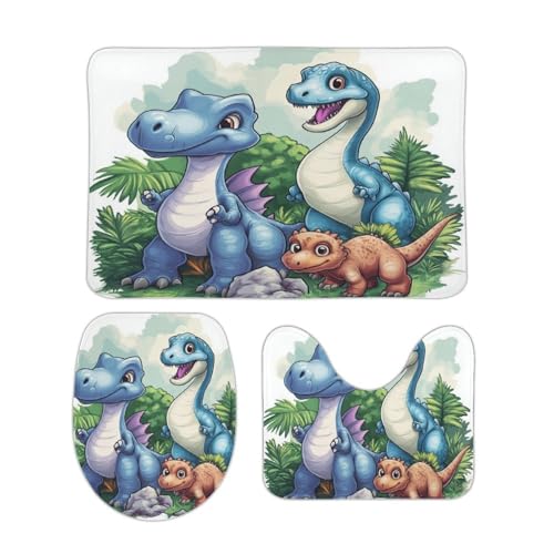 Ensemble de tapis de bain dinosaure | Set complet lavable pour salle d'eau - 3