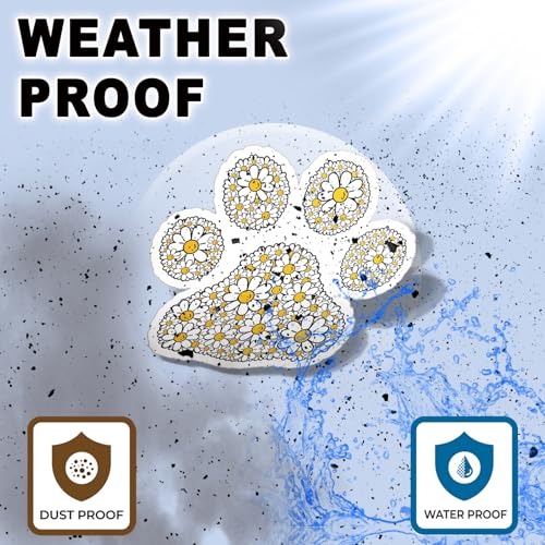 Image of Sunflower Paw Print Sticker 5 Inch Dog Lover Floral Paw Vinyl Decal Waterproof Pet Lover Sticker for Car Bumper Laptop Water Bottle Window