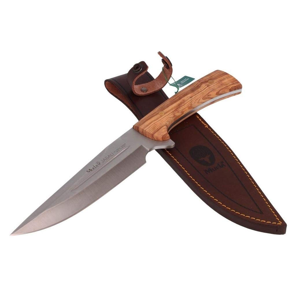 Muela Cuchillo Jabali JABALI-17 OL hoja de acero MoVa de 17 cm y empuñadura de madera de olivo para Caza, Pesca, Supervivencia y Bushcraft - Realizado en Ciudad Real