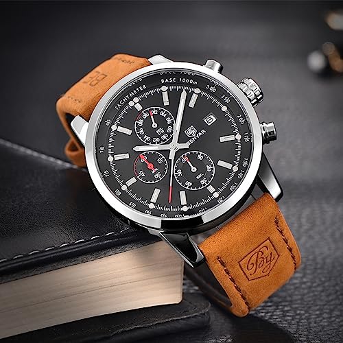 Image of BENYAR Men's Watches Chronograph Watch for Men Multifunction Black Waterproof Sport Fashion Quartz Wristwatches Calendar with Stainless Steel Strap