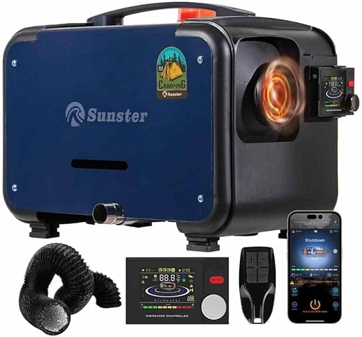 Sunster Riscaldamento Ad Aria Diesel Da 8 KW All In One 12 V & 24 V & 110 – 240 V Universale Per Auto, LCD, Bluetooth, Telecomando, Trasmissione Vocale - Foto 2