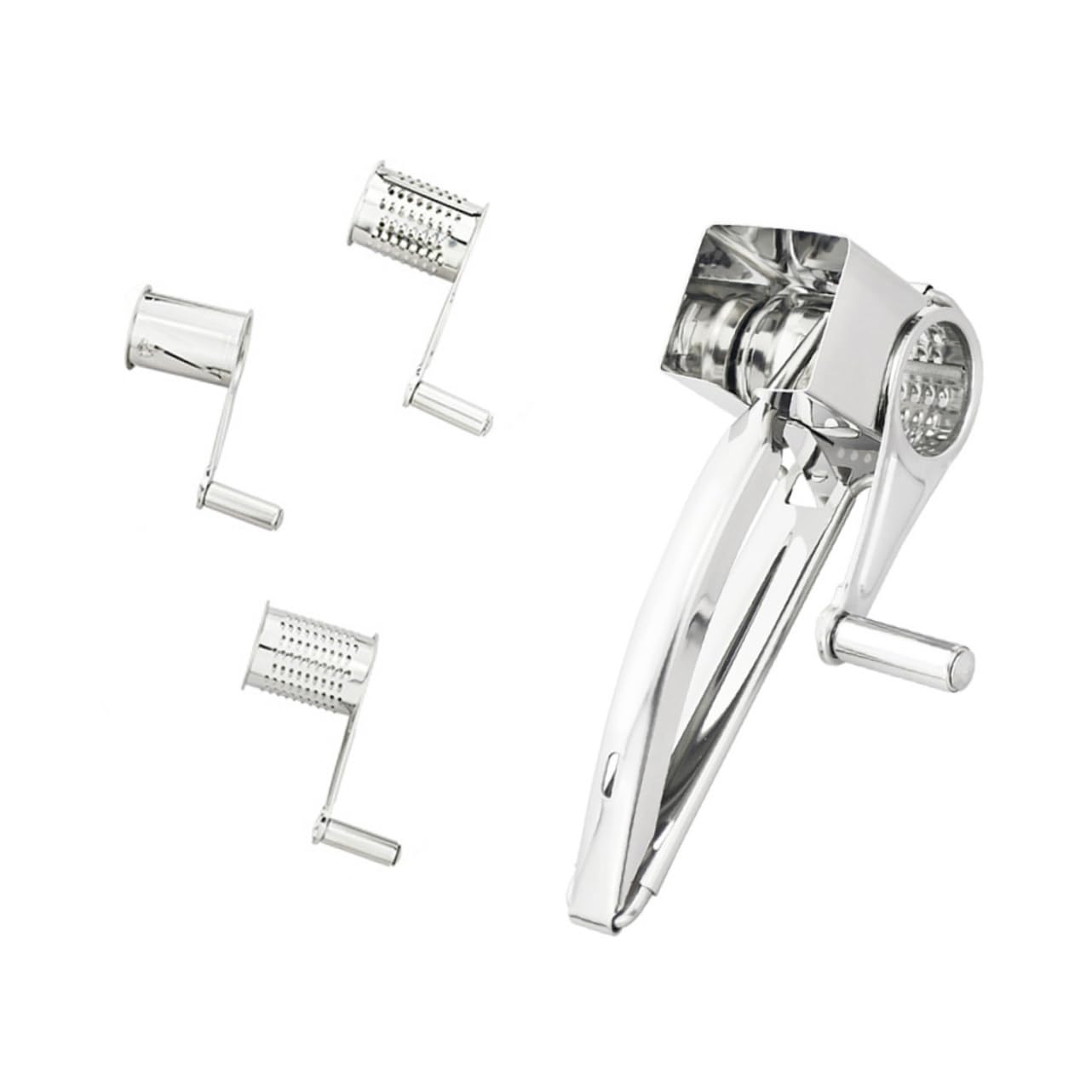 Ciieeo 5pcs Stainless Steel Rotary Cheese Shredder Set Handheld Grater with Main Grater and Planer Tools for Fine or Coarse Grating of Cheese and Vegetables