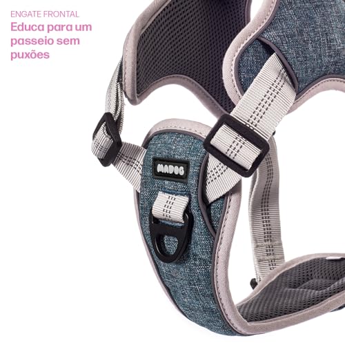 Coleira Peitoral Antipuxão Comfort com Guia Retrátil 5 metros MADOG (Azul, P)