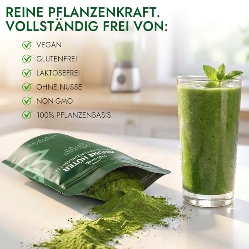 Grüne Entgiftungspulver, 200g Grüner Helper, Superfood Pulver Helfer Pflanzenpulver mit Matcha, Gerstengras, Spirulina & Heidelbeeren, Rich in Macronutrients, Micronutrients & Fiber, Vegan 5