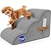 PAWZY Foam Pet Stairs for Bed Couch or Window Prefixed Cover Wide Steps for Small Dogs Puppies Cats Waterproof Non Slip Base 3 Tier Dog Ramp Stairs Grey