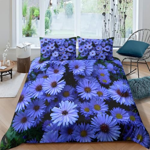 Housse de couette fleurie aquarelle violette en microfibre double 200x200