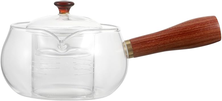 Side-Handle Glass Teapot Stovetop Safe Loose Leaf Infuser Kettle for Gongfu Tea Brewing Easy to Fill and Clean Elegant Design for Home or Office Use