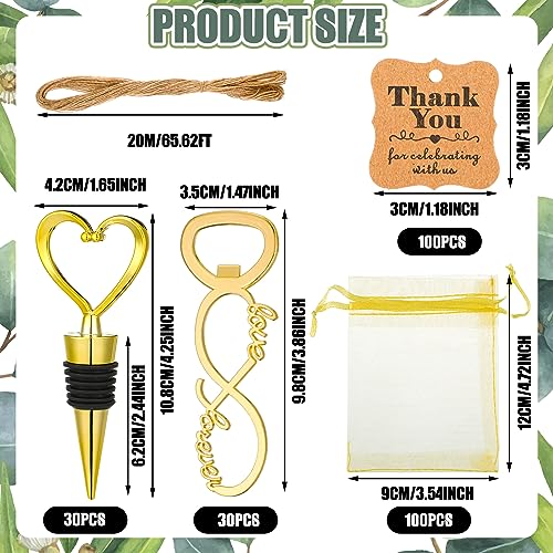 Tanlade 60 Pcs Wedding Party Favors for Guests Wine Stopper and Opener Love Set Love Forever Bridal Shower Favors with 100 Tags 60 Mesh Bags for Wedding Party Souvenir Decorations Supplies (Gold) by Tanlade - Image 2