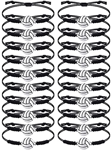 Jadive 20 Pieces Volleyball Bracelets Adjustable Volleyball Charm Bracelet Volleyball Cord Braided Rope Bracelet With Charm Gifts For Graduation Girl Teens Most Sport Team Players (Black) #TOP4