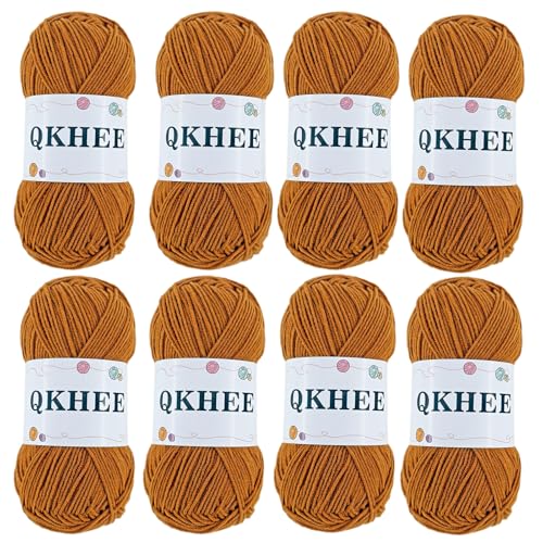 Image of QKHEEYarn for Crocheting and Knitting 8 * 1.76 Oz (50G) /195yd,Fine /Fingering Weight (1), 60% Cotton 40% Acrylic Soft Yarn kit for Making Granny Squares and amigurumi (Light Brown)