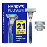 Harry's Plus Razor and Blade Value Pack- 1 Razor Handle and 3 Razor Blade Refill Cartridges - German Engineered- Tide