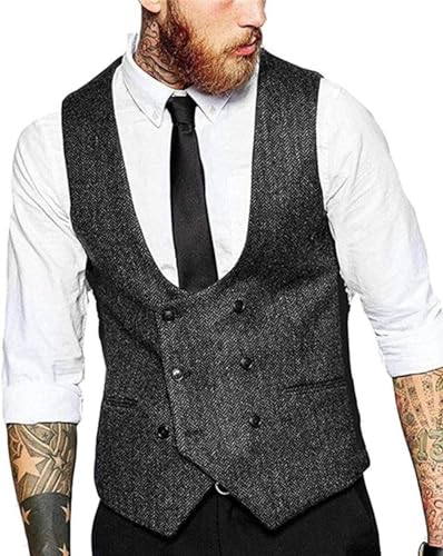 Mens Double Breasted Suit Vest Slim Fit Business Vest Formal Groomsmen Waistcoat for Wedding3