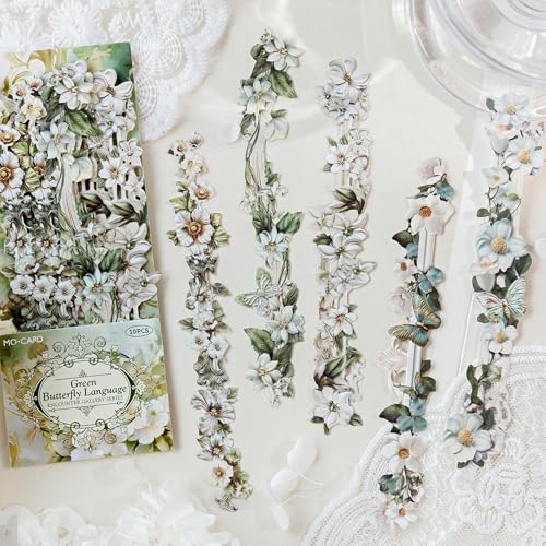 Adesivos de scrapbook com tira longa de flores em relevo retrô adesivos de borda de tiras de flores