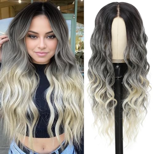 Perruque synthétique ShowCoco grise et blonde sans colle pré-coupée pour éviter d'abîmer vos cheveux