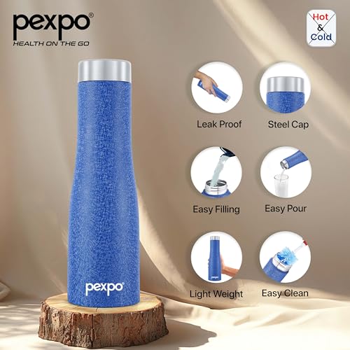 Image of PEXPO Monaco 750 ISI Certified Stainless Steel Sports /Fridge Water Bottle with Steel Cap - 700ml, Blue | Eco friendly | BPA Free | Water Bottle for Office, Gym, School, Yoga, Trekking, Adults&Kids