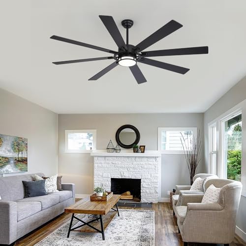 jxfanch 65 Inch Ceiling Fans with Lights, Black Flush Mount Ceiling Fan with Light Remote Control, Farmhouse Low Profile Large with 6 Speed Reversible for Bedroom Living Room, 3CCT, Dimmable, Indoor by jxfanch - Used condition - Image 8