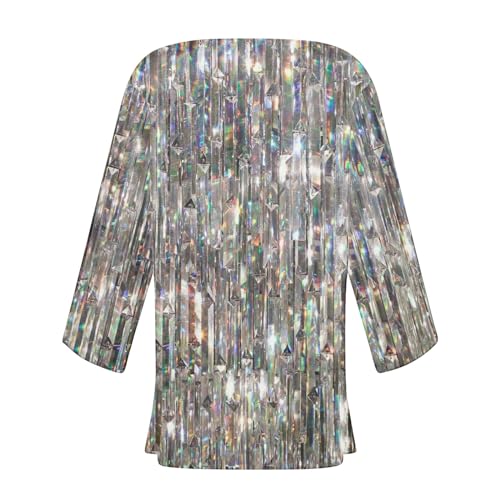 Womens Sequin Print Kimono Cardigan 3/4 Sleeve Loose Beach Wear Cover Up Summer Blouse Top Trendy Cruise Outfits3