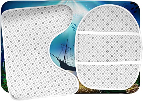 Badezimmerteppich-Set, 3-teilig, Unterwasserwelt, Cartoon-Ozean, Korallenfische, waschbare Badeteppiche, rutschfest, mit Rückenpolster, Konturteppich und Toilettendeckelbezug – Bild 6