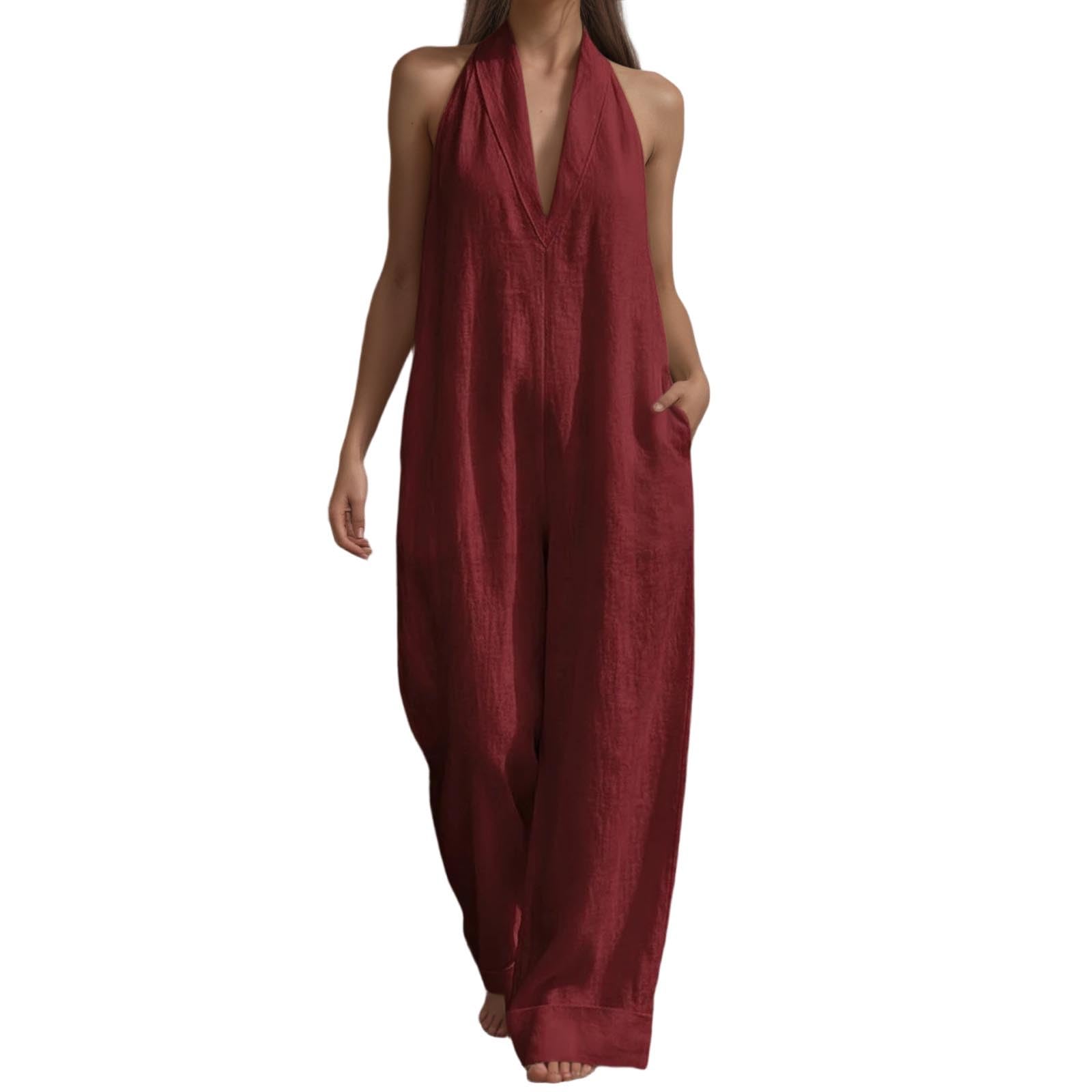 Generisch Eleganti e comodi pantaloni senza maniche in tinta unita da donna, in cotone elasticizzato traspirante, versatili per ufficio e tempo libero, lunghezza alla caviglia con elastico in vita