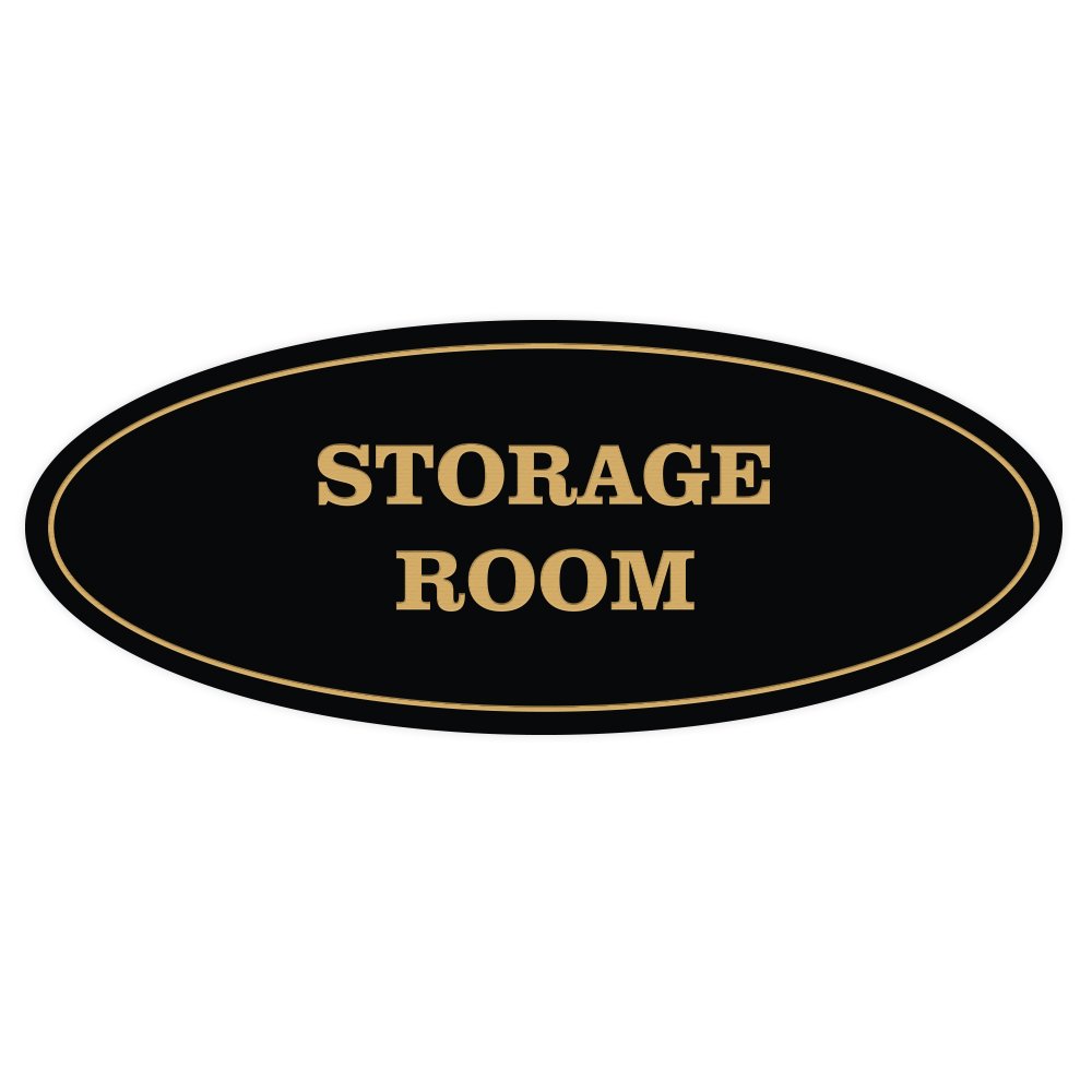 All Quality Oval Storage Room Sign - Black/Gold - Small