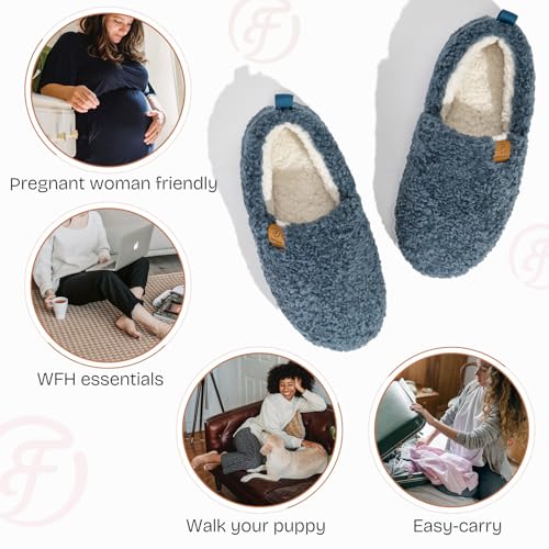 EverFoams Women's Fuzzy Full Slippers Soft Comfy Faux Shearling Memory Foam Indoor House Shoes, Blue, 5-6 UK - Image 5