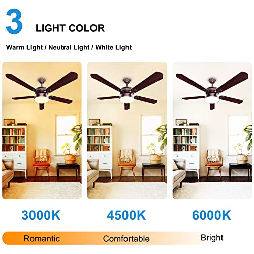 Ohniyou Ceiling Fan with Light and Remote - 52 Inch Farmhouse Indoor Outdoor Ceiling Fan for Patio Porch Bedroom Living Room, 3CCT LED, 6 Speeds Reversible DC Motor, Quiet 5 Blades Bronze Ceiling Fan - Image 4