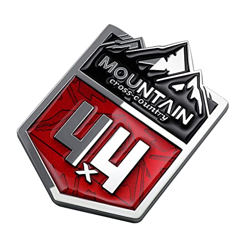 Image of 1X Mountain 4x4 Cross Country Metal Car Sticker Off Road Racing Decal Emblem Badge Fits Off-Road Car Truck SUV (Chrome Red)