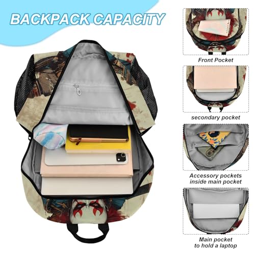Hallowmas Warrior Clown Backpack Lunch Bag Set for Travel Hiking Picnic, Backpacks with Insulated Lunch Box4