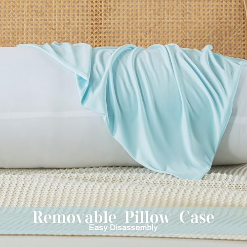 WhatsBedding Memory Foam Body Pillow with Zippered Cooling Cover, Full Body Pillow for Adults, Long Pillow for Sleeping, Fluffy Supportive, Ice Blue