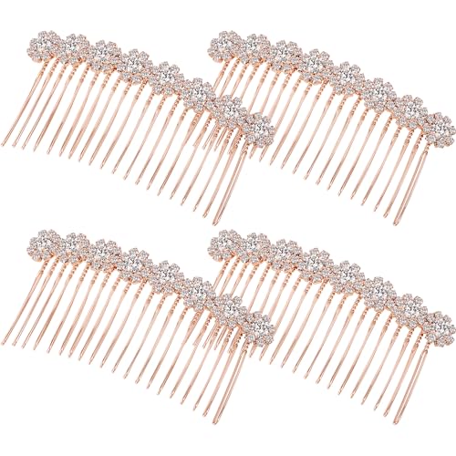 Accessoires cheveux de mariage or rose lot de 4 peignes strass
