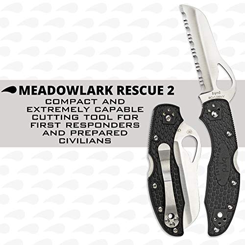 Image of Byrd Meadowlark 2 Rescue Lightweight Folding Pocket Knife, SpyderEdge | 7 inch Overall Length, 3.05 inch 8Cr13MoV Steel Blade, FRN Handle, Back Lock, Hollow Grind