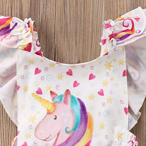 Baby Girl Unicorn Romper, Rainbow Cartoon Unicorn Love Heart Pattern Ruffles Backless Onesies Princess Summer Outfits (Multicolored, 12-18M) #TOP2