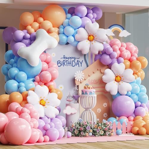 Blue Balloon Garland Arch Kit with Bone & Daisy Flower Foil Ballo...