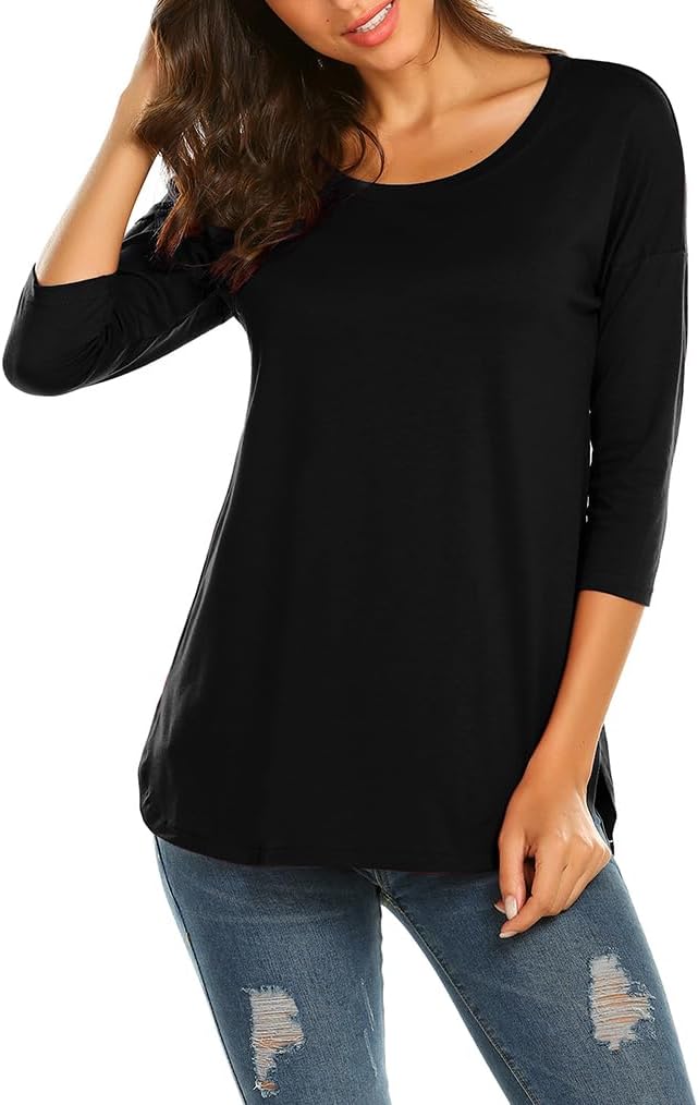 Sherosa Women's Casual 3/4 Sleeve Loose Tunic Tops Scoop Neck T-Shirt - Image 5