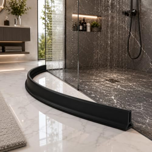 Image of Cosyeasy Collapsible Shower Threshold Water Dam 2 Meter, Silicone Water Stopper Barrier Strip for Bathroom, Shower Door Water Blocker, Self Adhesive Wet & Dry Separation Dam, Black
