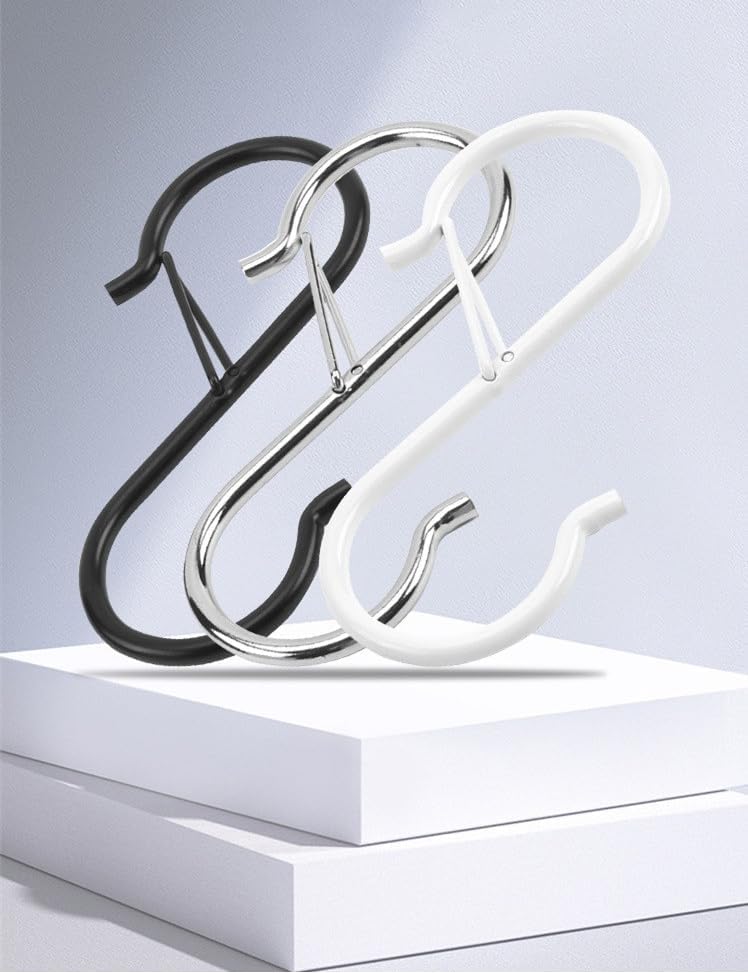 Miniatura 5 de Paquete de 6 ganchos en S resistentes con hebilla de seguridad, ganchos en S de metal inoxidables de 3.5 pulgadas para plantas colgantes, utensilios