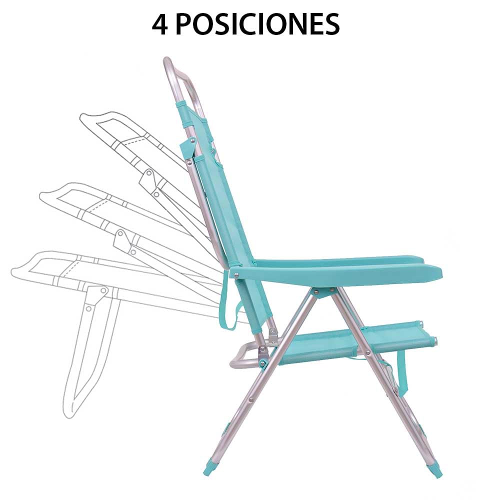 LOLAhome Silla de Playa Alta Plegable y reclinable de 4 Posiciones de Aluminio y textileno Aguamarina de 62x55x100 cm