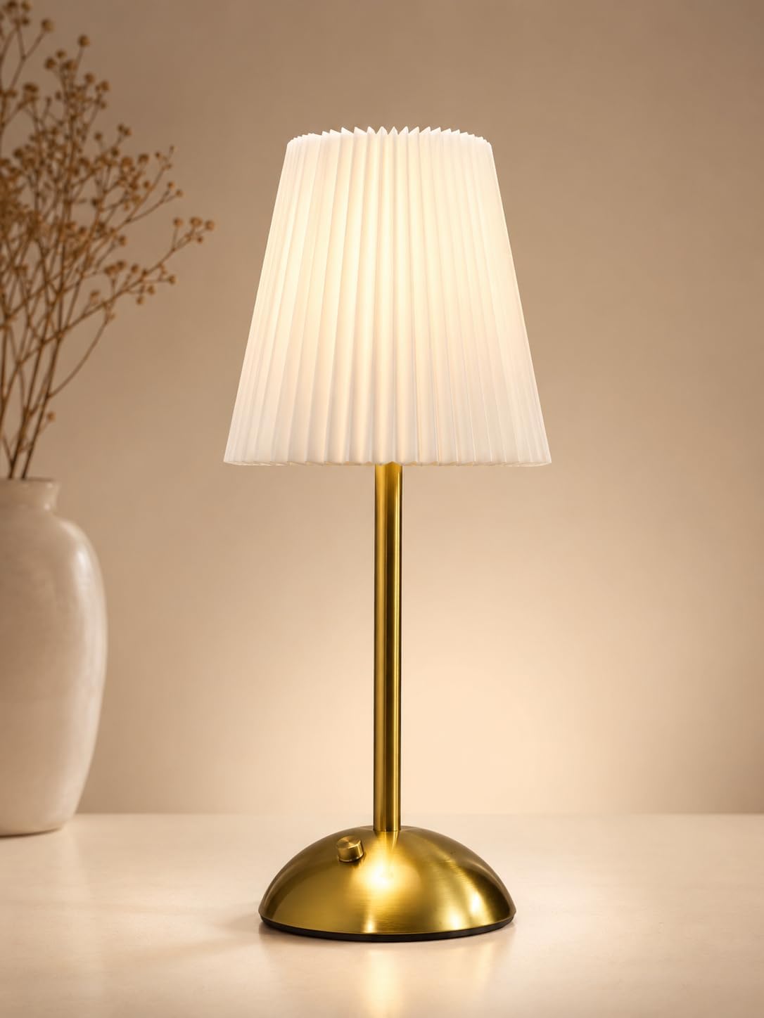 Rechargeable Cordless LED Table Lamp with Pleated Fabric Shade, Touch Control Night Light, 3 Color Modes, Stepless Dimming & USB Type-C Charging for Bedroom, Desk & Home-image-23