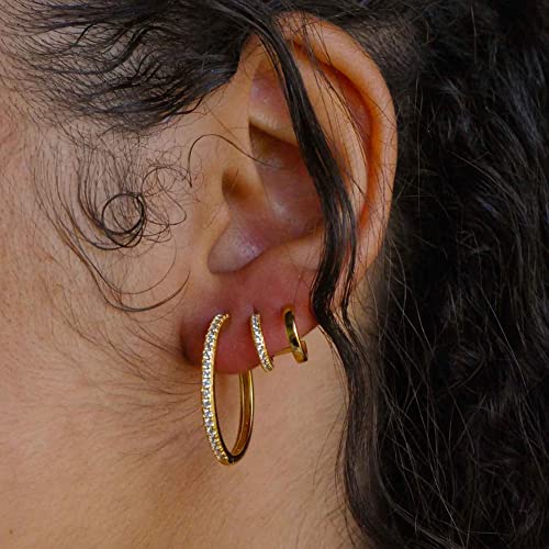 Image of Obidos 14K Gold Plated Illusion Stud Earrings for Women | Triple Huggie Hoop Earrings for One Hole| Trendy Simple Hypoallergenic Fashion Accessories Gold Jewelry Gifts for Womens