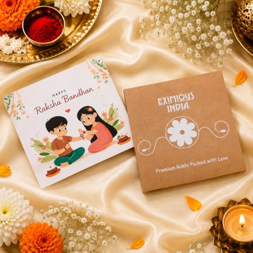 Image of Rakhi for Brother Set of 5 Raksha Bandhan Rakhi Bracelet, Rakhi Brother Set | Handcrafted with cotton thread and rudraksh beads, includes greeting card