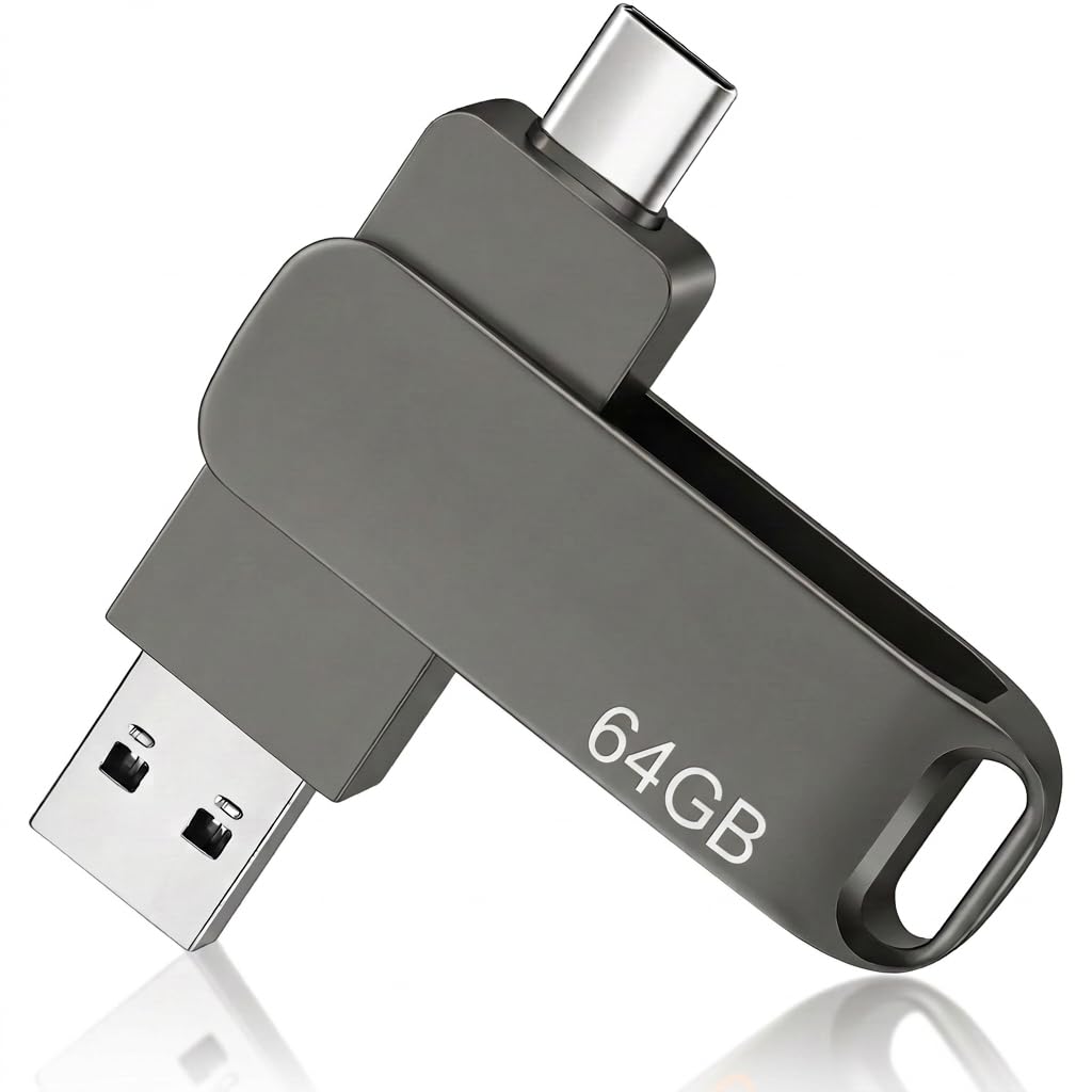 64GB USB Memory Stick 3.2 Type-C Dual Flash Drive for PC, Tablet, Mac, MacBook, Flash Drive Smart Phone High-Speed Memory Stick for Store Songs Photos Video USB to Store Phone Video Files, Black