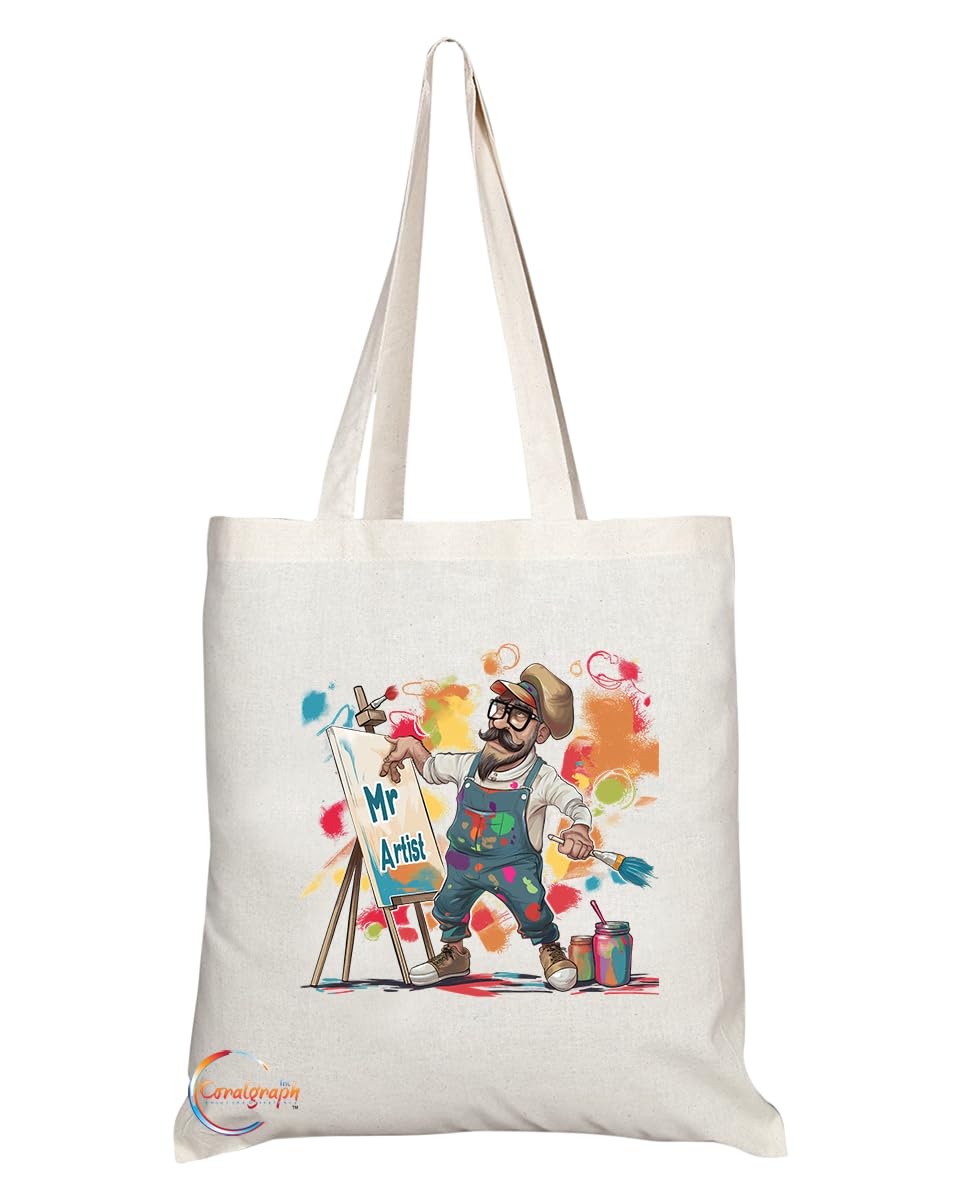 Coralgraph Inc TB1837 Mr Artist Tote Bag - Gift for Artists, Painters, Creative Minds - Durable, Stylish, Eco-Friendly, Reusable, Spacious, and Lightweight