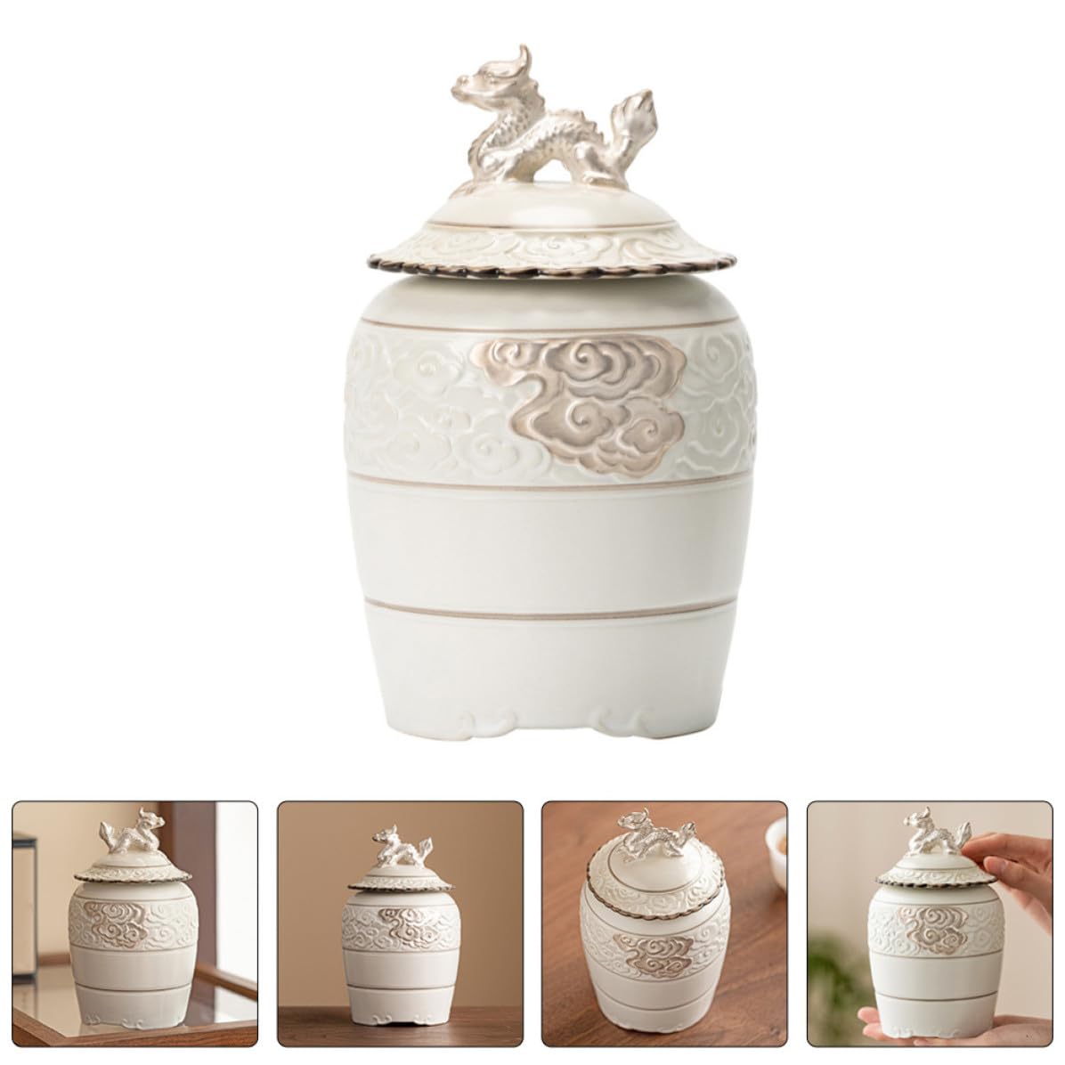 Contenedor de Terrones de Azúcar y Botes de Té para Té Suelto de Cerámica Beige Capacidad de 500ml Sello Hermético y Estilo Tradicional Chino para Almacenar