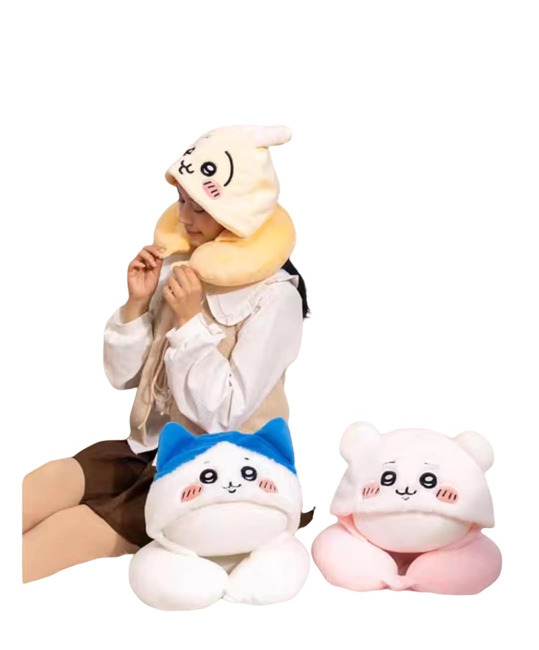 Amazon.co.jp: ちいかわ/ハチワレ/うさぎ ネックピロー フード付き U型