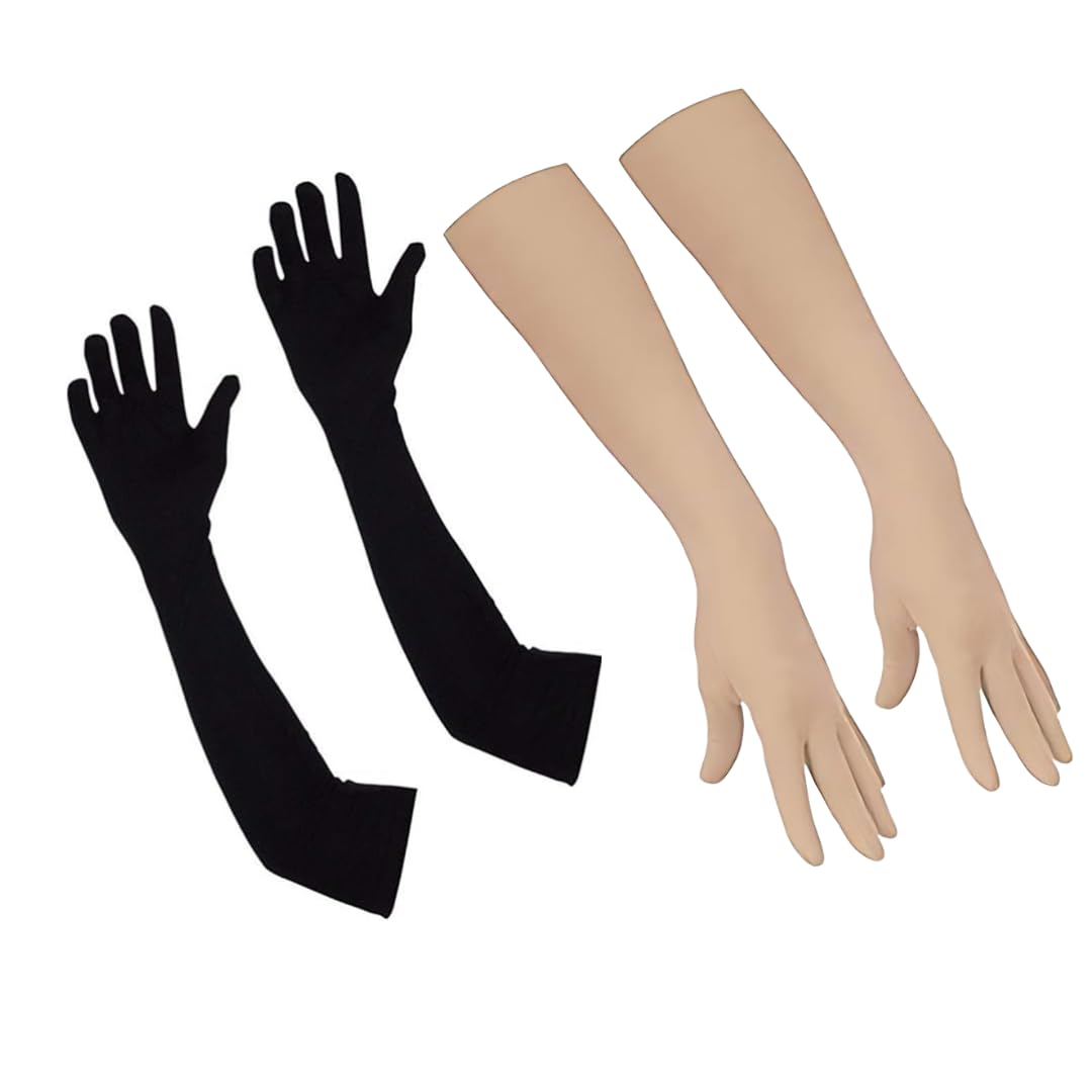 Ocean Unisex cotton Arm Sleeves for Summer and Sun protection full hand long gloves for bike riding men and women washable and reusable 2 Pair (Black & Skin)-picture-46
