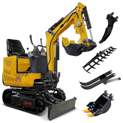 MS06 0.6 Ton Mini Excavator 9.3 HP Gas Engine with Side Swing Boom Thumb Clamp Rake Ripper Narrow Bucket Digger Machine for Backyard Landscaping Garden Tight Spaces Construction
