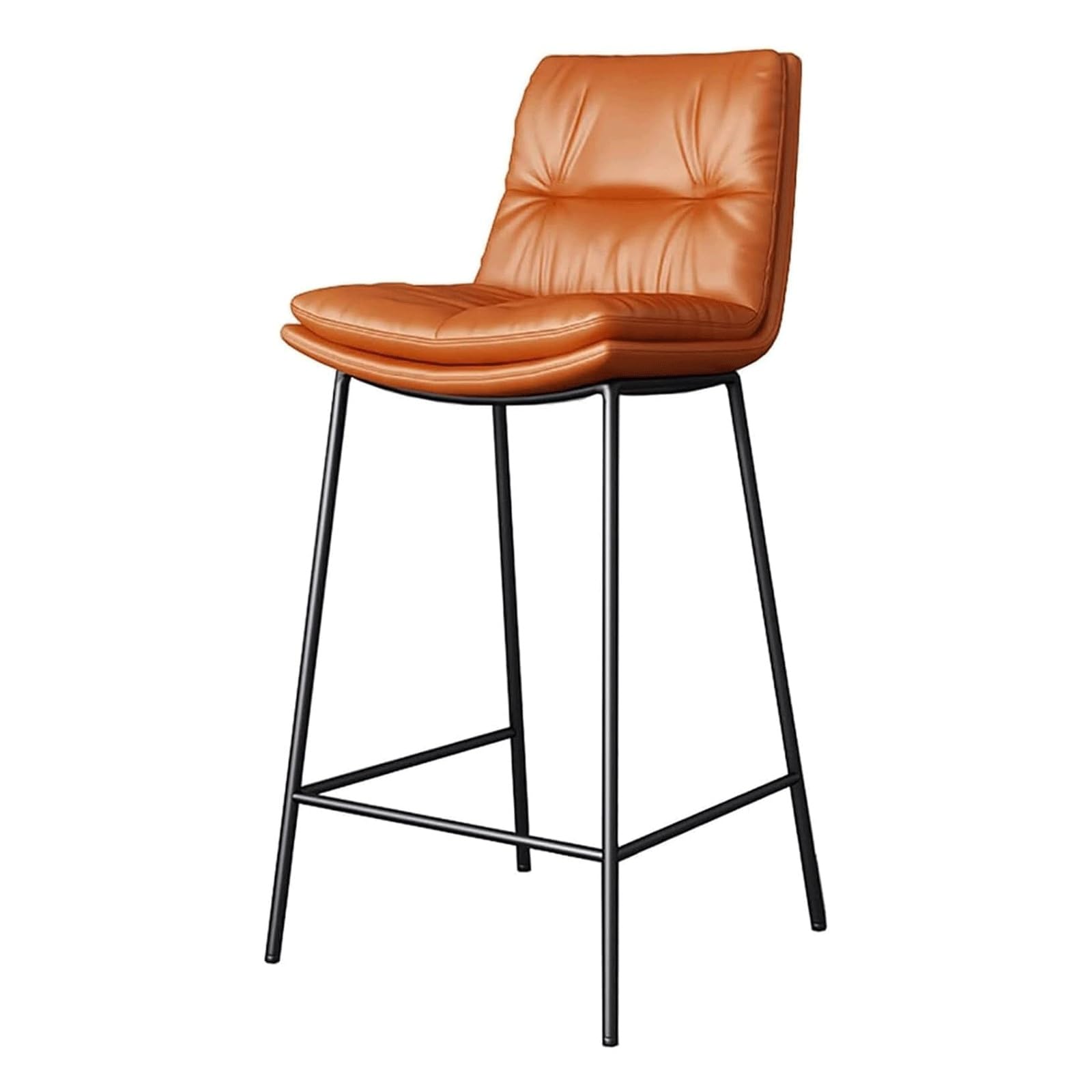 Breakfast Counter Height Bar Stool with Back Modern Comfortable Upholstered Kitchen Island Bar Chair PU Leather Seat + Black Metal Legs Bar Height Barstool Dining(Orange,55cm)