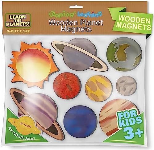 LEAPING LEARNING Wooden Planet Magnets for Kids Supplies, Learning Must-Haves for Home/Classroom Use, Solar System Magnets for Refrigerator & School Board, Toys for Toddlers 3+ and Kids Alike