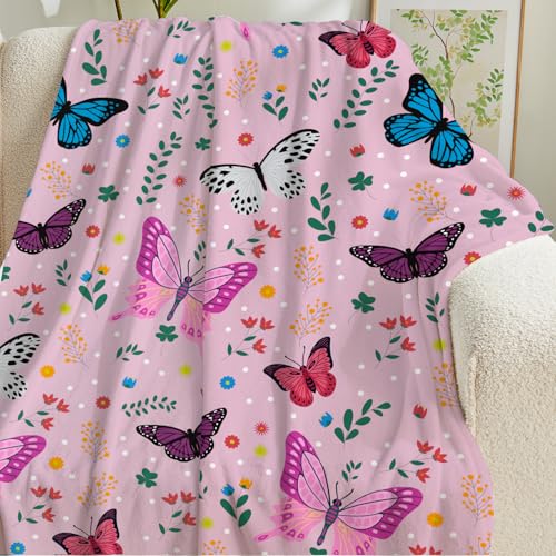 Jameswish Butterfly Throw Blanket For Girls Teens Toddler Pink Soft Fuzzy Flannel Bed Blanket For Kids Adults Plush Colorful Flowers Blanket,50 Inchx60 Inch thumb #7